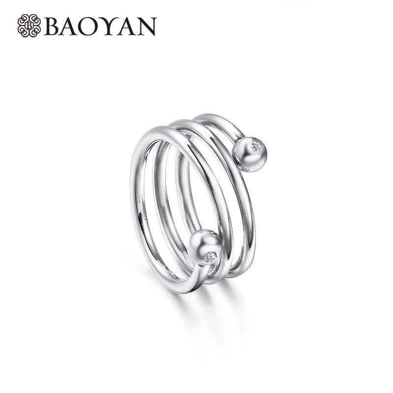 

Baoyan Classic Simple Zirconia Setting Ball Spiral Women Rings Sliver Stainless Steel Rings For Women Elegant Jewelry Ring