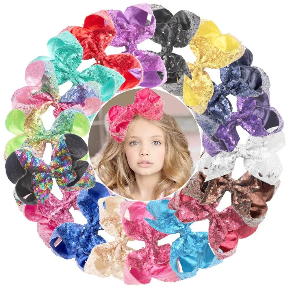 6Pcs  Glitter 6 Inch Hair Bows Clips Rainbow Sequins Alligator Clips Hair Accessories for Baby Girl Toddlers Kids