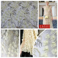 LASUI новая 3D шифоновая Цветочная абрикосовая двухцветная Нить вышивальная сетчатая кружева платье персональный стиль Заказная ткань X0224