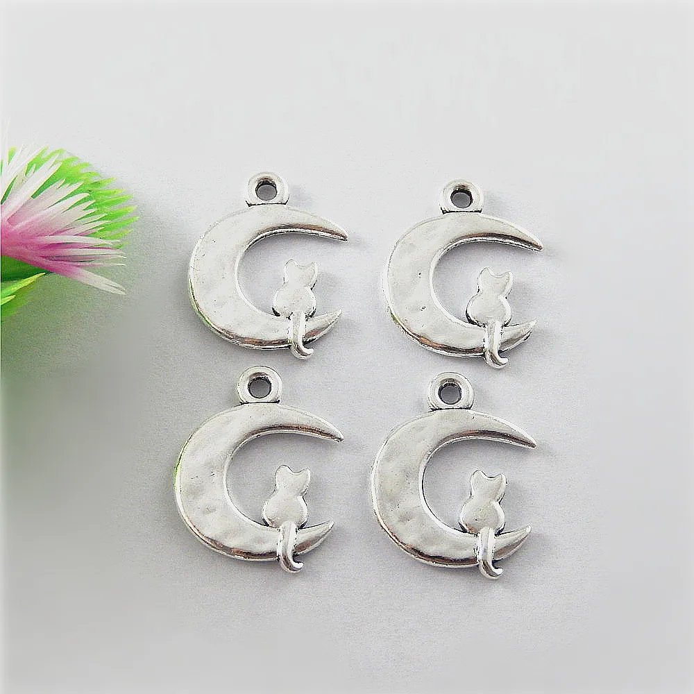 

20pcs/lot Cute Cat Moon Necklace Pendant 24*18mm Vintage Handmade Bracelet Charms Women Baby Gifts Jewelry Making Craft 51522