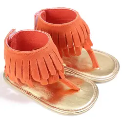 Летние сандалии для маленьких девочек модная дышащая обувь с кисточками Нескользящие Вьетнамки Сандалии для новорожденных от 0 до 18
