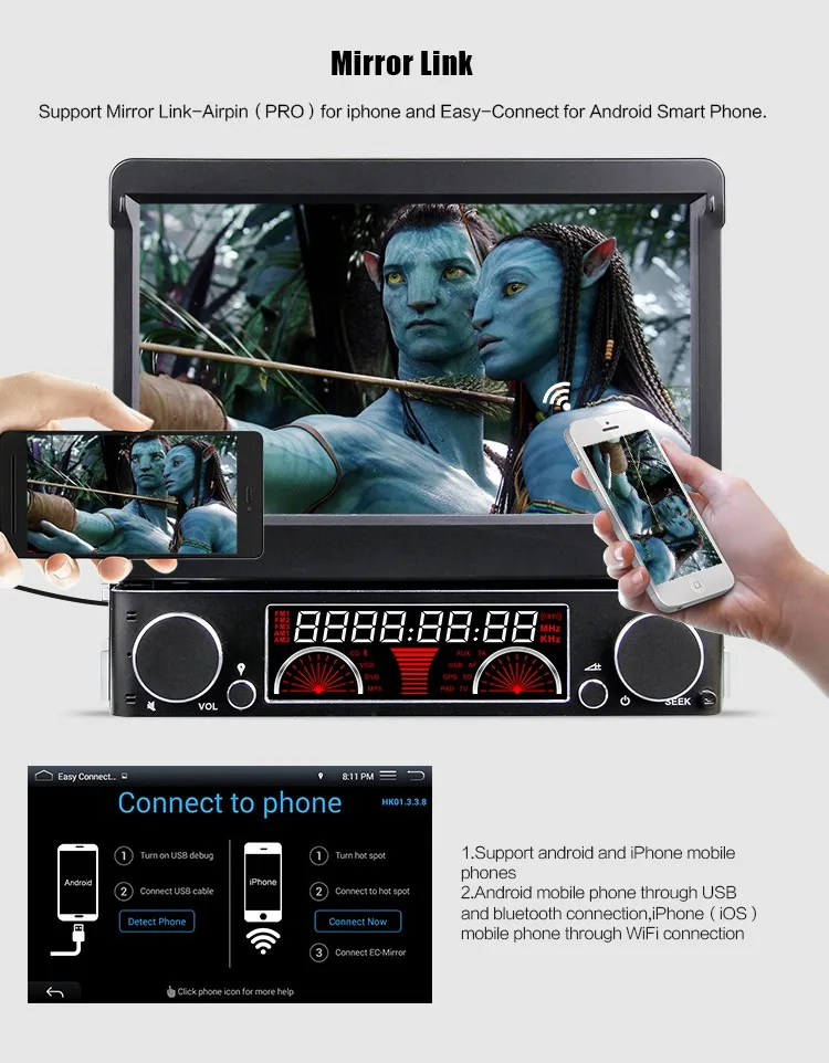 Top Euanvi Quad Core 2G RAM 1 Din Android 6.0 Car DVD Player Radio Stereo Universal with GPS Navi Bluetooth Multimedia System 4G 7