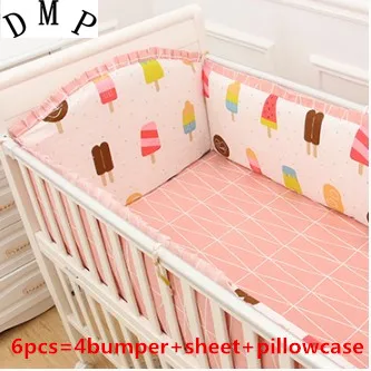 

Promotion! 6PCS Baby bedding kit piece set 100% cotton crib bedding package (bumpers+sheet+pillow cover)