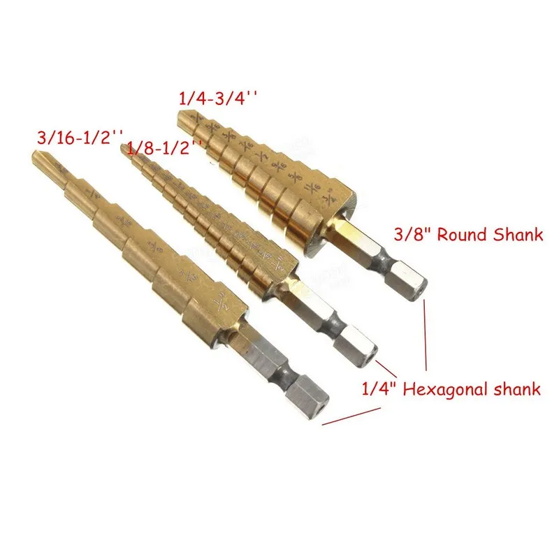 3pcs/set 1/4'' Hex Shank Step Drill Bit Screw Tool Kit Titanium Coated Carbide Drill Bit Set Two-flute Woodworking 3pcs/set 1/4'' Hex Shank Step Drill Bit Screw Tool Kit Titanium Coated Carbide Drill Bit Set Two-flute Woodworking