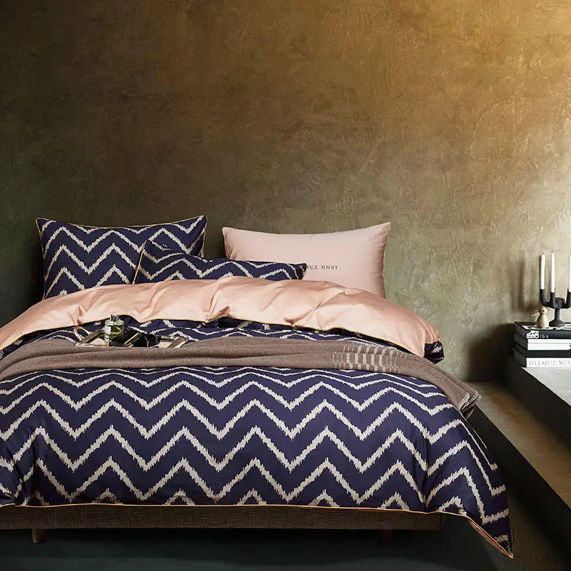 الفاخرة القطن المصري الفراش شريط مجموعة حاف ورقة غطاء المخدة الملك الملكة حجم الأزياء اللون أغطية سرير
