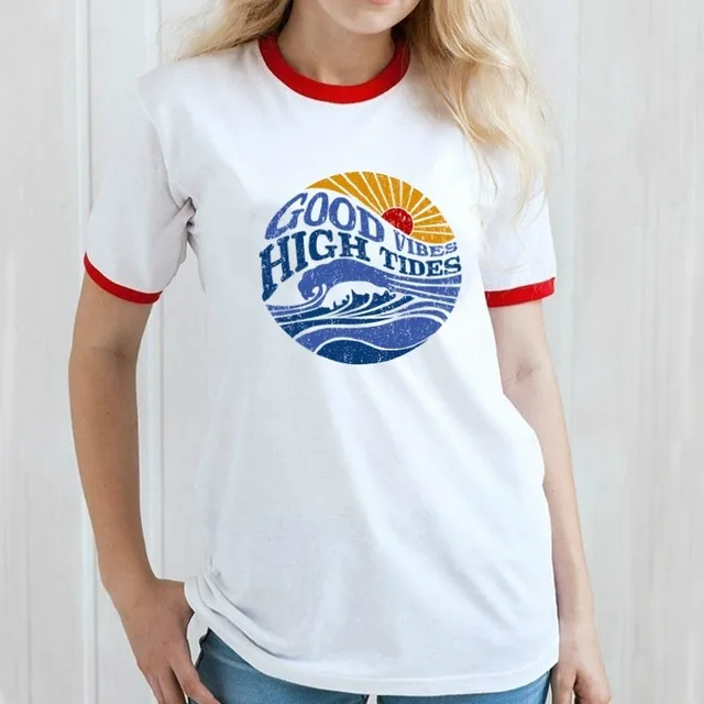 PUDO XSX 1pcs Good Viber High Tides Saying Funny Ringer Tshirt Women&#39;s Sleeve Good Vibes Cropped Graphic T Shirt|T-Shirts| - AliExpress