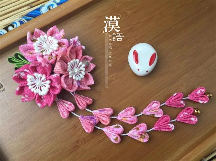 Hand made шпилька из хлопчатобумажной ткани заколки для волос заколки японские кимоно Аниме для маскарада аксессуары sakura bunny розовый A