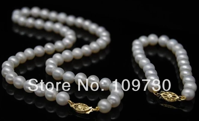 

Jewelry 00608 14KGP YG-Cultured 8-9MM AAA+ white pearl jewerly set