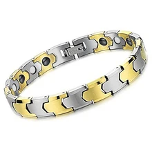 Mens Ladies Tungsten Bracelet, Silver & Gold Trendy Unisex Health Care Jewelry with Magnets WS935