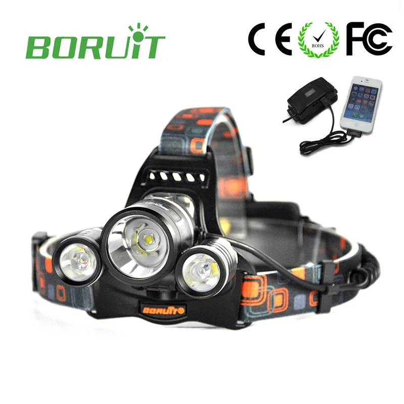 

Boruit RJ-5001 Led headlamp Headlight 6000 lumens Linterna frontal 3 XM-L2 Hiking Flashlight head Torch light lamp with charger