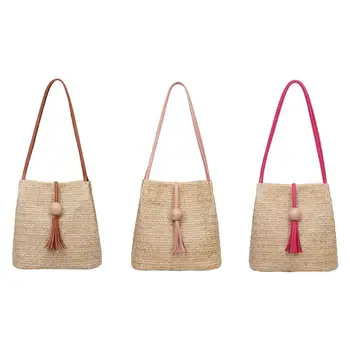 

Summer Bohemian Beach Bucket Bags Handbags Straw Weave Women Shoulder Bag Ladies Tassel Tote Bolsa Feminina