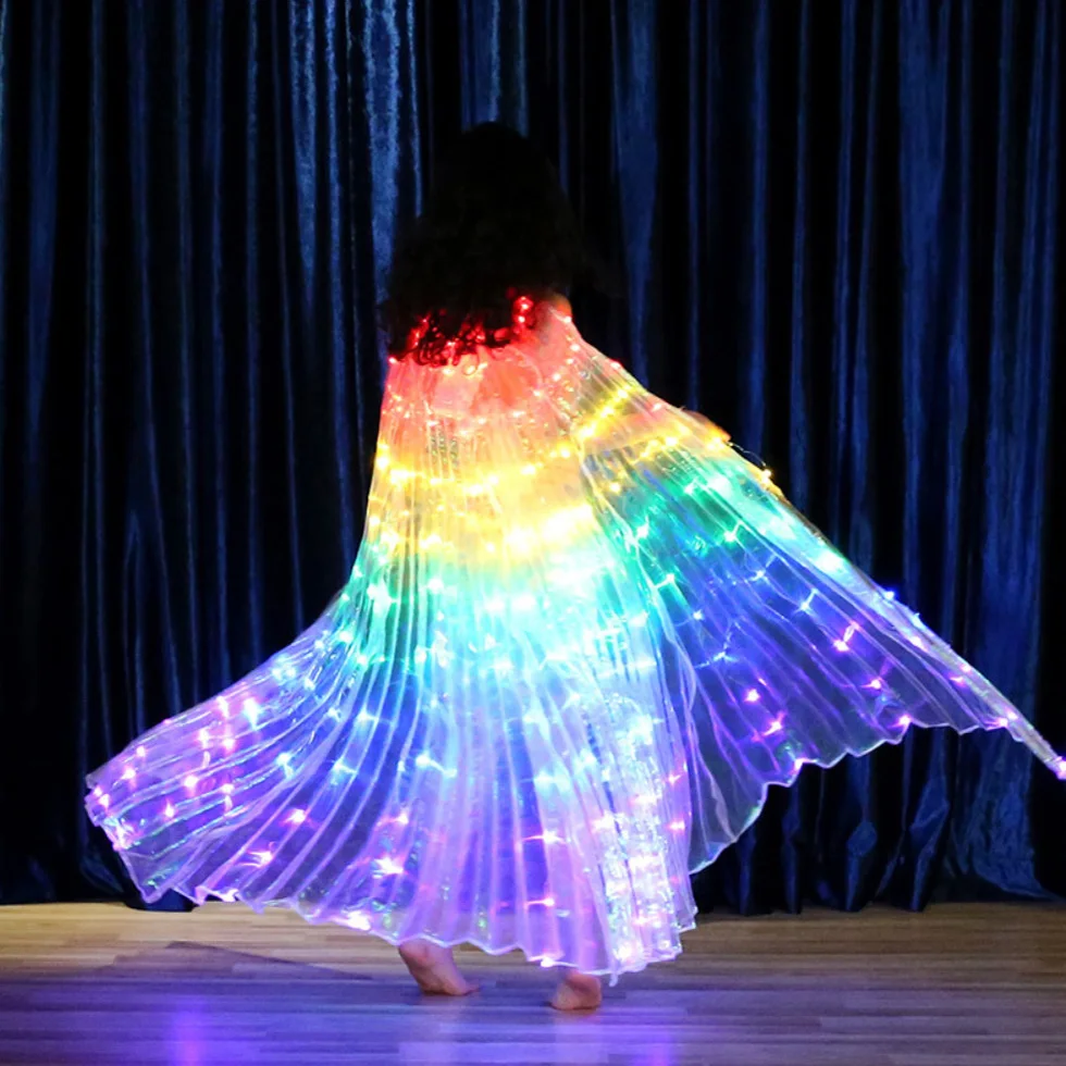 Светящийся цветной светильник для девочек ISIS, крылья ангела, светодиодная бабочка, костюм для танца живота для детей, танцевальные аксессуары для танцев