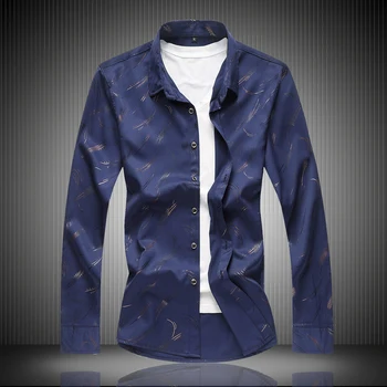 

Super Big size 7XL 2018 Autumn New Brand Printed Men Shirts Male Long Sleeve Slim Fit Dress Shirt Male Formal Clothing MQ642