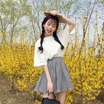 

Fashion Short Sleeve Tops T Shirt + Striped Skirt Two-Piece Set Women Summer Sets New