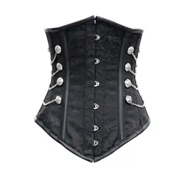 Под грудью Черный готический утягивающий корсет на шнуровке сзади стимпанк Gothique костюм-бюстье с цепями S-XXL