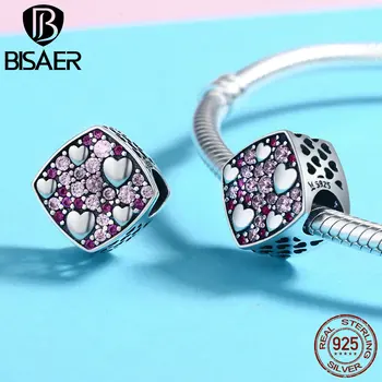 

Authentic 100% 925 Sterling Silver Pink Flavor, I Love You Heart Beads Fit Charms Silver 925 Bracelet DIY Beads Valentine's Day