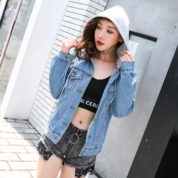 

2018 girl taste wind can remove the hat short denim coat loose students in the spring and autumn 8813#