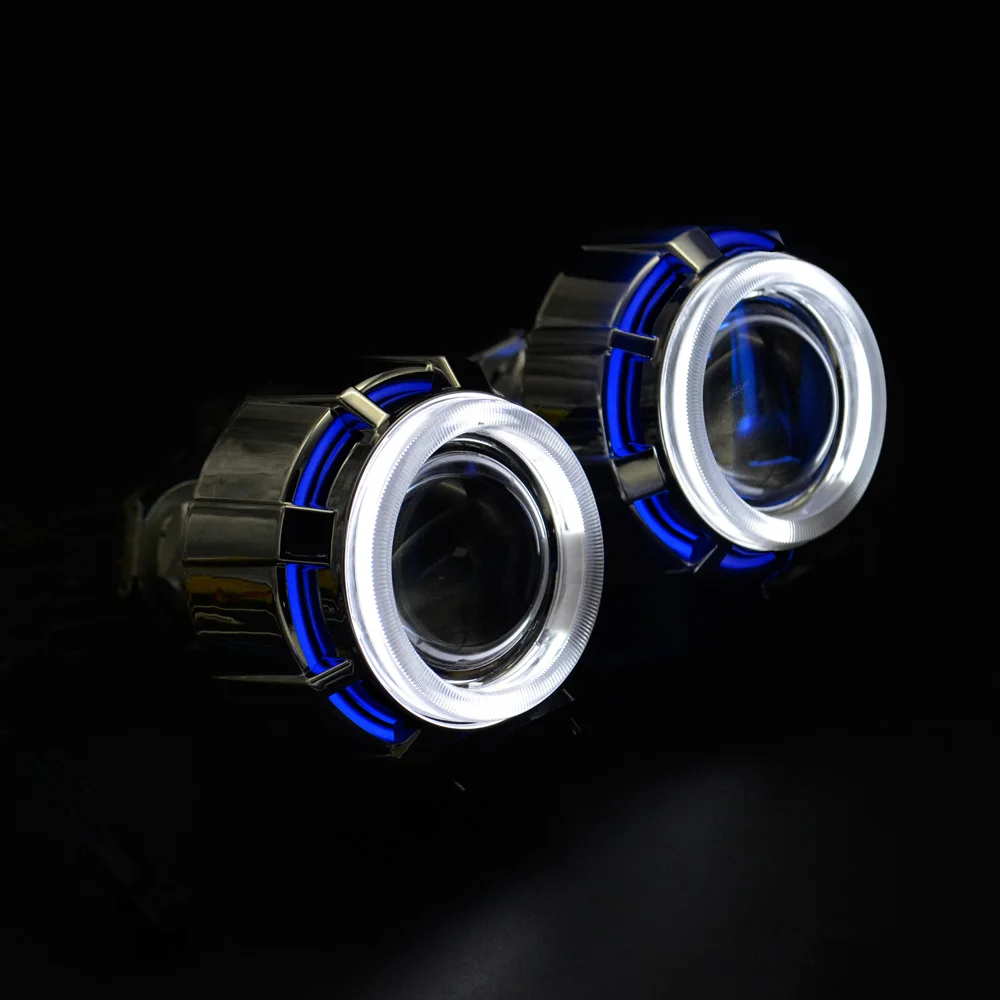 2,0 дюймов Мини h1 мотоцикл проектор Объектив с двумя светодиодными ангельскими глазами DRL halo кольца белый с красным синий для h1 h4 h7 модифицированный автомобиль