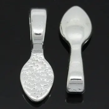 

8SEASONS Tag Glue on Bail Spoon Silver color 16x5.5mm,50 Pcs