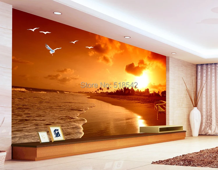 Пользовательские 3D обои Sunset Beach фотографии пейзаж Гостиная ТВ фон фото обои Papel де Parede 3D Sala