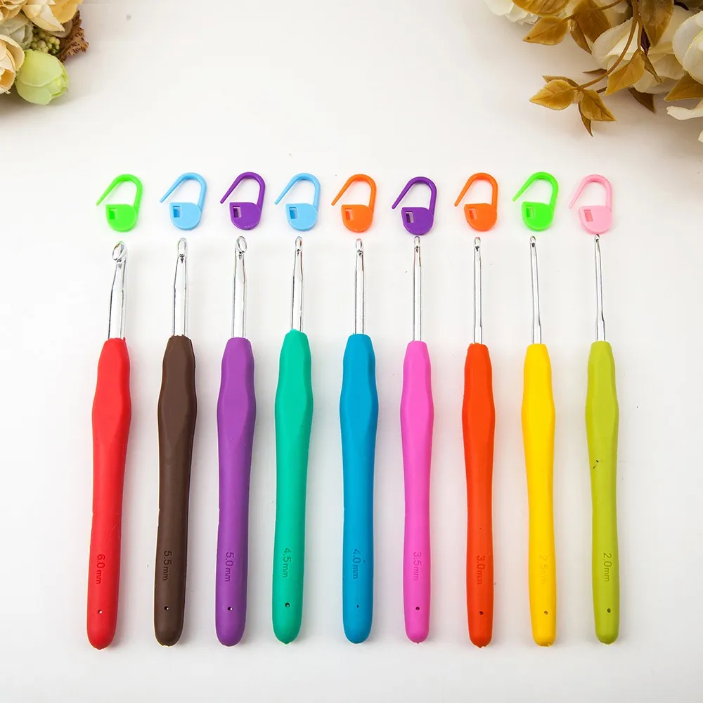 Fashion Multi Color Handles Knitting Needles Crochet Set 9 Pieces/Set Hand-knitted Hooks For | Дом и сад