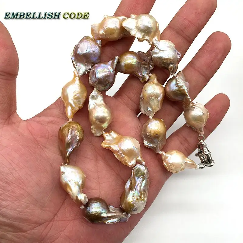 Gran Perla Barroca Irregular declaración collar tejido nucleado flameball melocotón púrpura mezclado perlas naturales joyería popular - 5