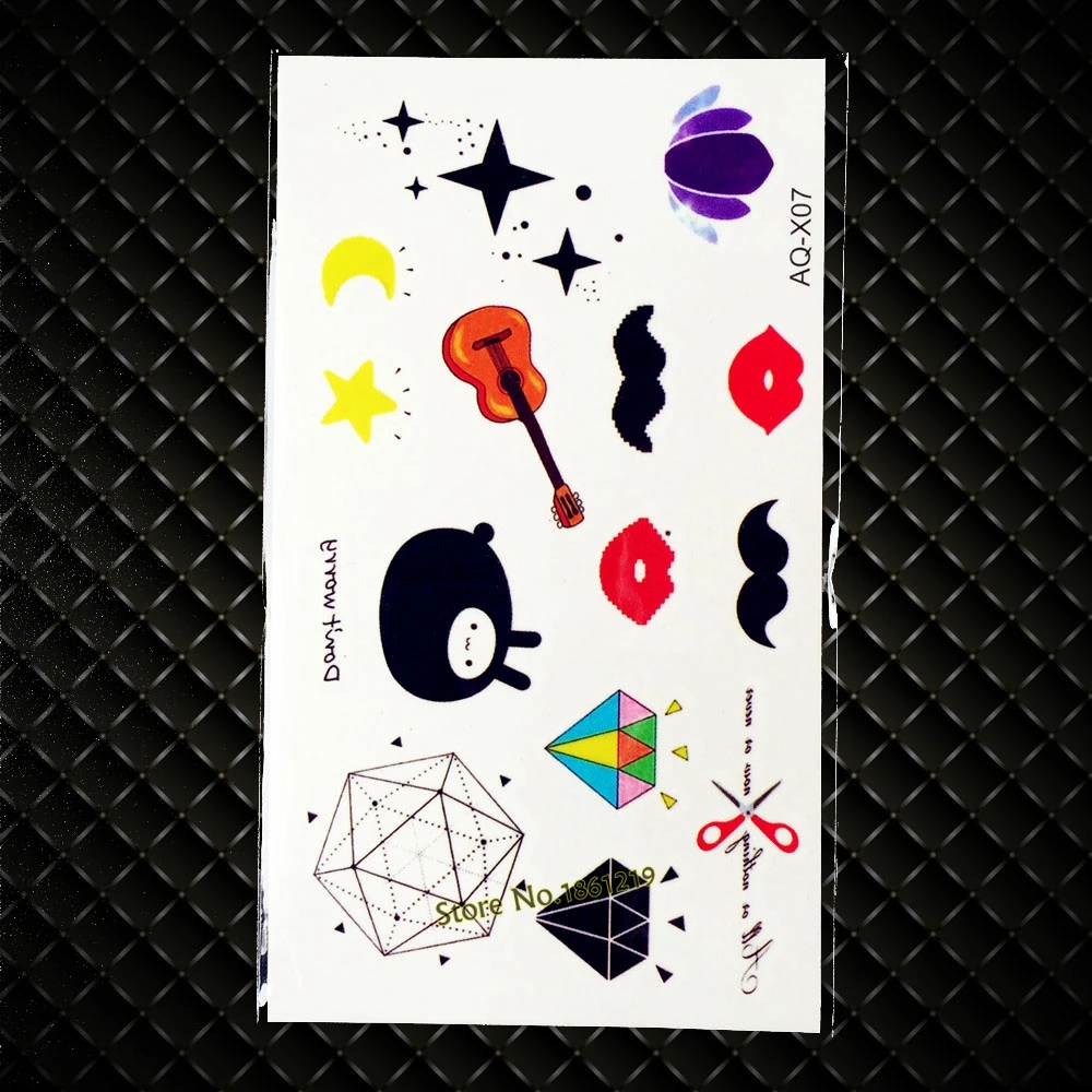

Cute Children Body ARm Temporary Tattoo Crystal Diamond Gem Designs Tattoo Stickers GAQ-X07 Red LipStick Guitar Pattern Tatoos