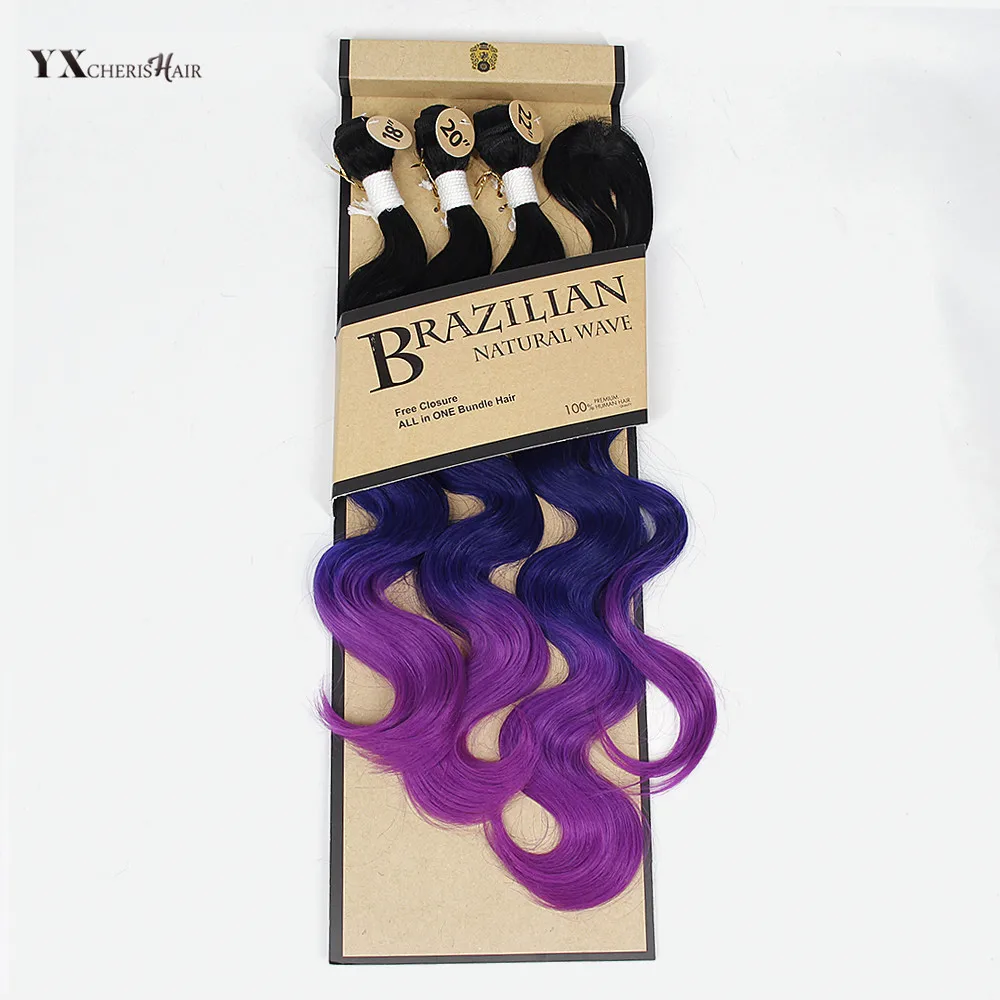 YXCHERISHAIR Brazilian Body Wave Bundles With Closure Ombre Color Synthetic Hair Extensions Lace Closure 4pcs/pack 240g Hot Sale brazilian-body-wave-closure