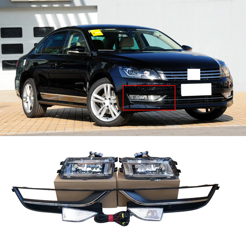 

CAPQX For VW Passat 2012-2016 Front Bumper Fog Light Foglamp Frame Cover Hood with Wiring Harness Kits Foglight Fog Lamp Assy