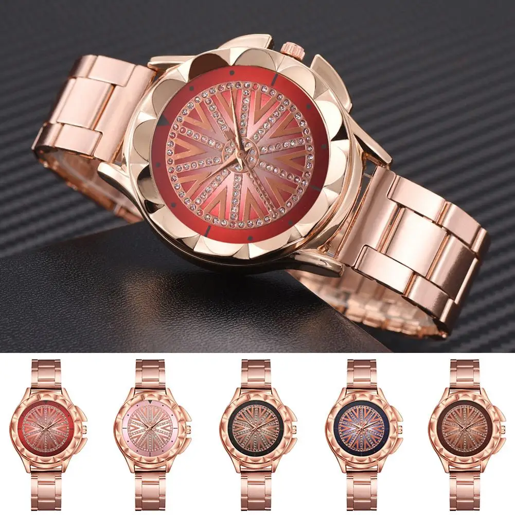 

Fashion Women Rhinestone Round Dial Steel Linked Strap Analog Quartz Wrist Watch