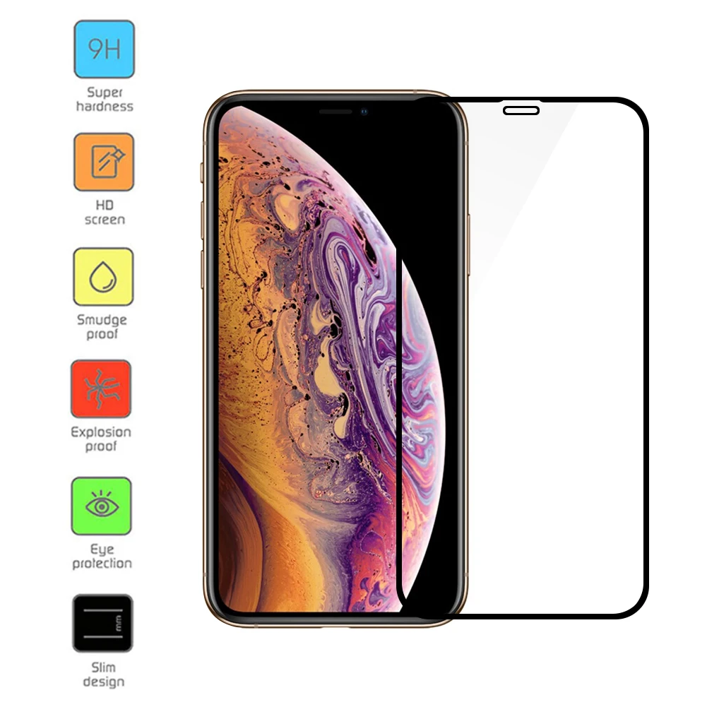 Защитное стекло для экрана протектор для iPhone X закаленное стекло для iPhone 7 10 XS xs MAX XR 7 8 Plus полное покрытие пленка 9H протектор