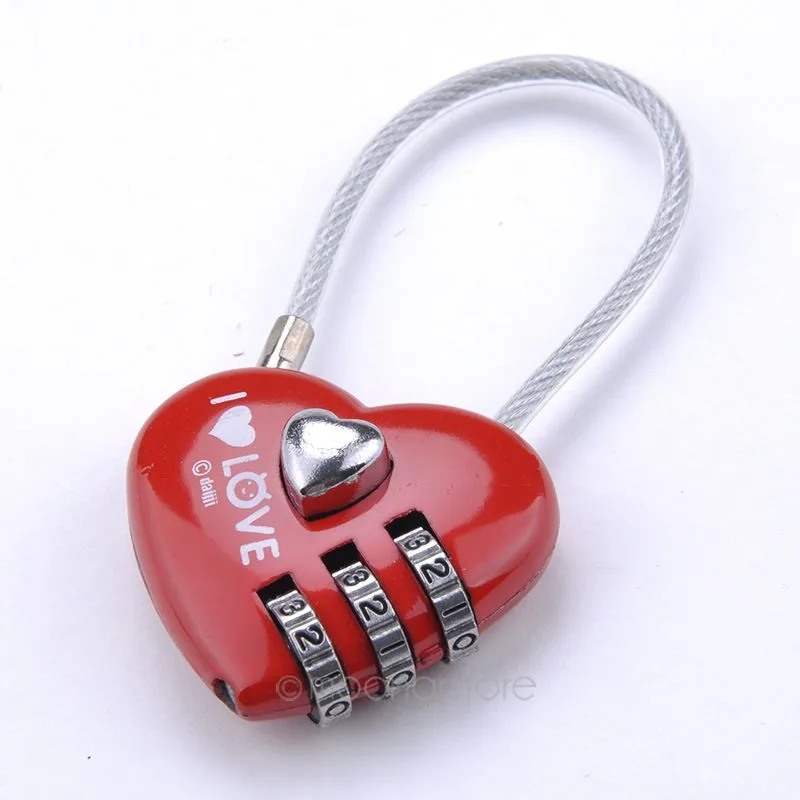 Мини-замки для сумок, милый многоразовый кодовый замочек в форме сердца, блокирующие инструменты, 3 цифры, безопасность, маленький навесной замок для чемодана красного цвета