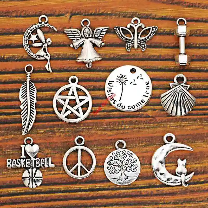 

Mixed Tibetan Silver Plated Angel Tree of Life Shell Peace Leaf Charms Pendants Jewelry Making Diy Charm Handmade Crafts