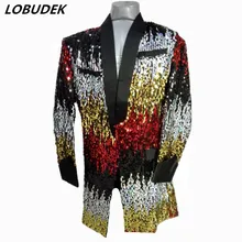 Формальный Выпускной мужской сценический длинный костюм куртки Красочные Блестки модные тонкие блейзеры пальто бар певица вечерние для выступления костюмы