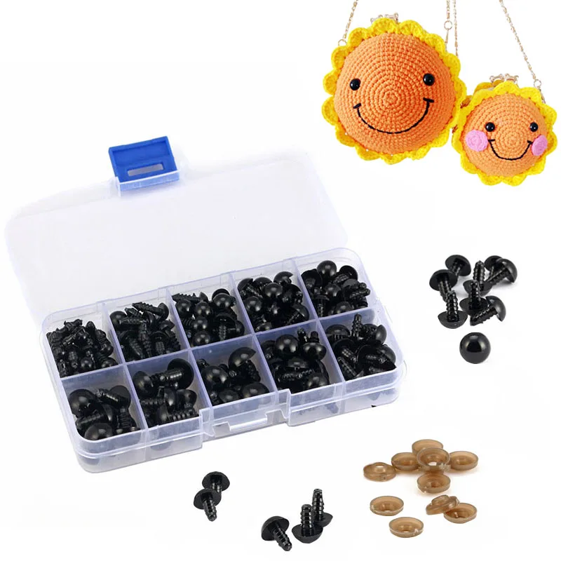 

175Pcs/Pack 6-12mm Black Plastic Safety Eyes DIY Craft Supplies Plush Toys Dolls Accessories Amigurumi Eyeballs Decor Screw Eyes