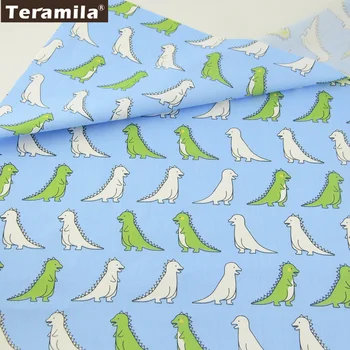 

Teramila Fabric 100% Cotton Blue Twill Material Bed Sheet Cartoon Lovely Dinosaur Patterns Baby Textile Dress Tecido Cloth