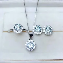 Shilovem, серебро 925 пробы, настоящий природный аквамарин, кольца, подвески, серьги-гвоздики, хорошее ювелирное изделие, для женщин, свадьба, новинка, mtz05019aga