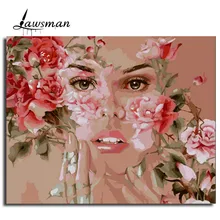 

Lawsman women diy painting by numbers flower canvas portrait picture by number oil painting kit wall art calligraphy unique gift