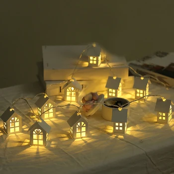 

2M Holiday Party Garland LED Wooden House Christmas Tree Pendant LED String Lights Wedding Home Decorative Hanging Ornaments