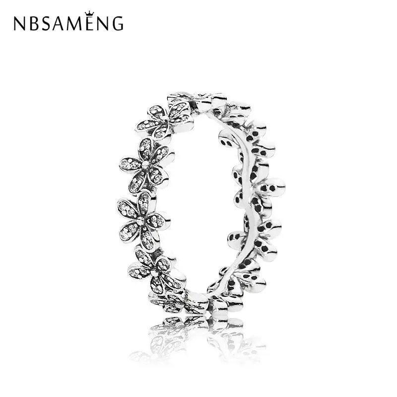 

Fashion Real 925 Sterling Silver Lovely daisy Dazzlling Ring For Women Resizable Wedding Engagement Rings DropShipping 2019