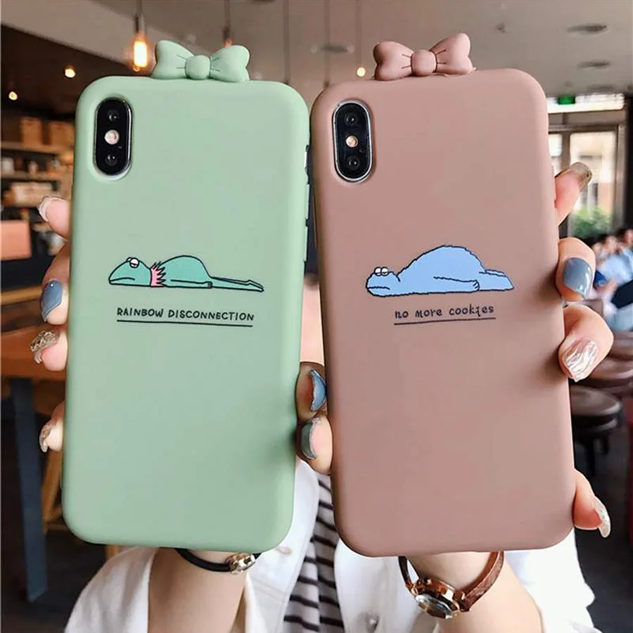 

cute bow frog tpu case for iphone 7 8 6s 6 plus X XR XS MAX case cover 3d cartoon patterned soft silicone phone bag capa fundas