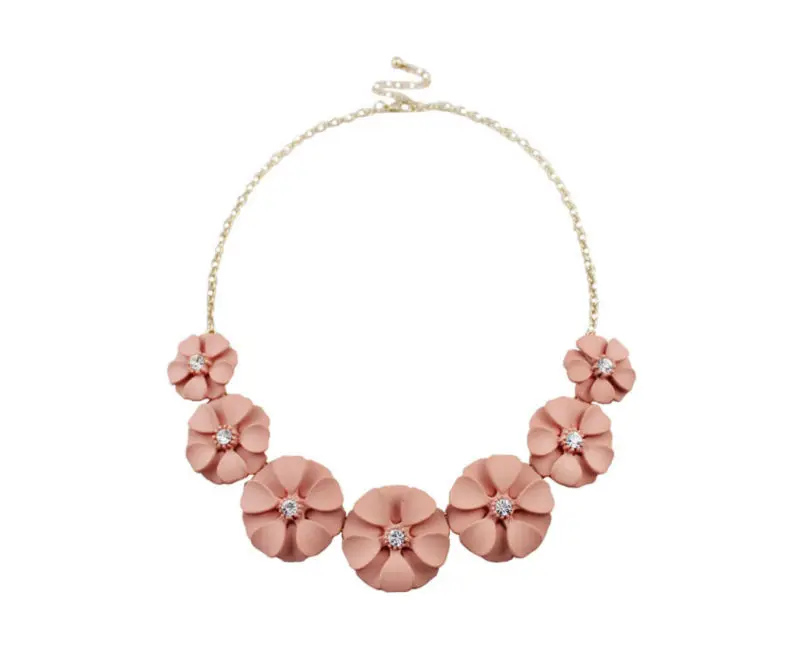 

2016 New Fashion Jewelry Zinc Alloy Pink Color Flowers Rhinestone Charming Pendant Necklace For Women Free Shipping