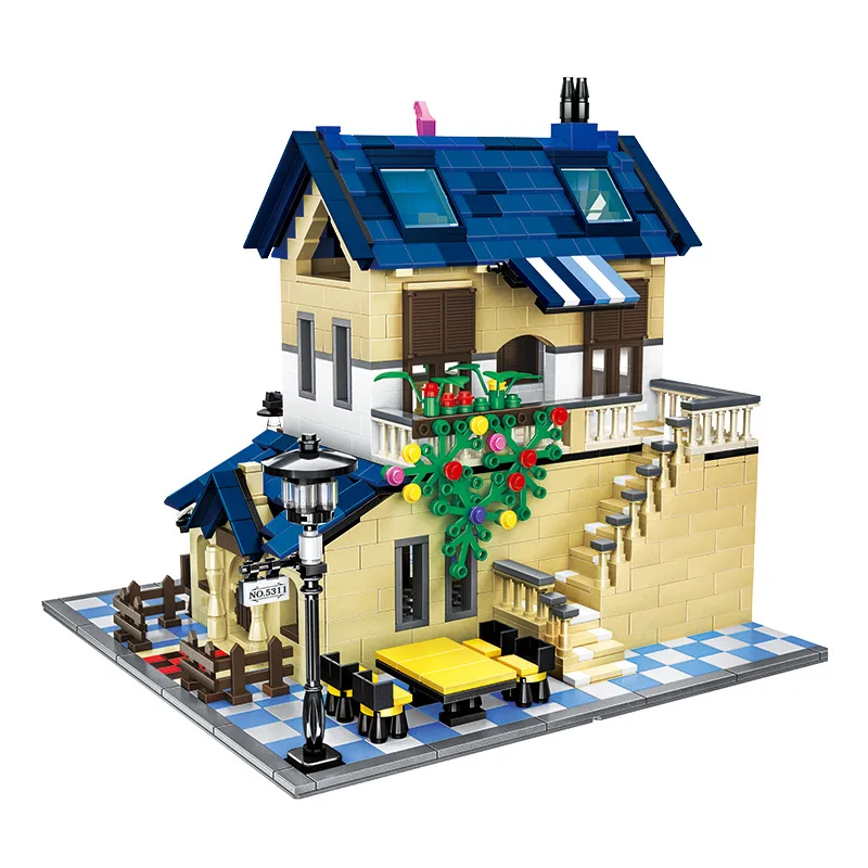 

WANGE 1298pcs French Country Lodge Villa Bricks DIY Building Blocks Assemble Educational Toys for Kids Gifts
