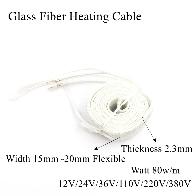 1 метр 15~ 20 мм 12V~ 220V 80 Вт/м стекловолокно нагревательный кабель гибкий изоляционный Электрический нагреватель проволочный ремень пластина лента Водопровод