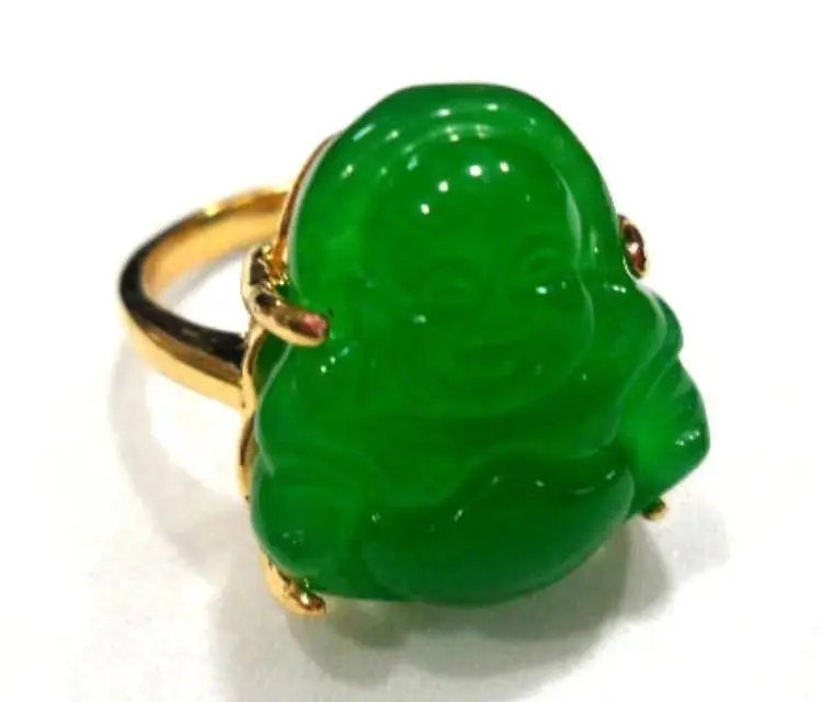 

men/women's fancy carve green jade Buddha bless happy ring #7,8,9