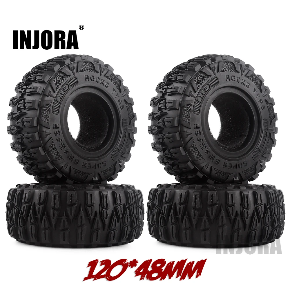 

INJORA 4PCS 2.2" Mud Grappler Rubber Tyre 2.2 Wheel Tires 120*48MM for 1:10 RC Rock Crawler Traxxas TRX4 TRX-6 Axial SCX10 90046