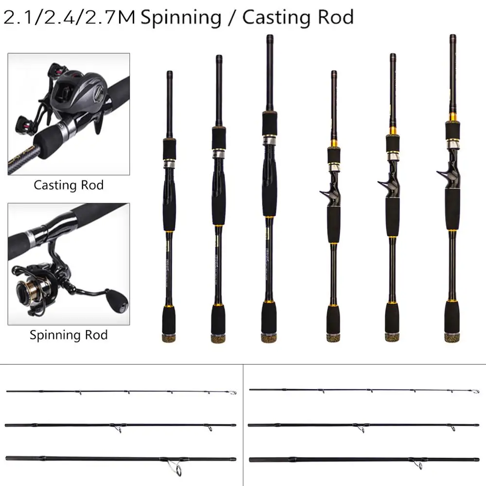 

2.1m/2.4m/2.7m Optional 4 Section Carbon Fiber Lure Fishing Rod M Power Ultra Light Casting Fishing Pole