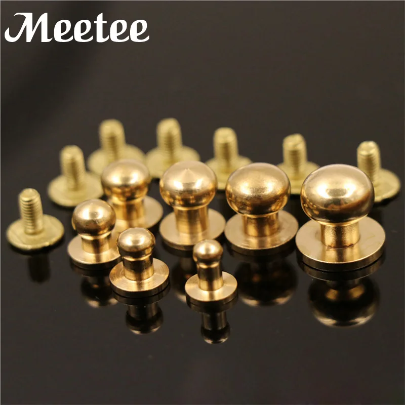 10Pcs Solid Brass Metal Buckles Round Head Screw Studs Brass Button