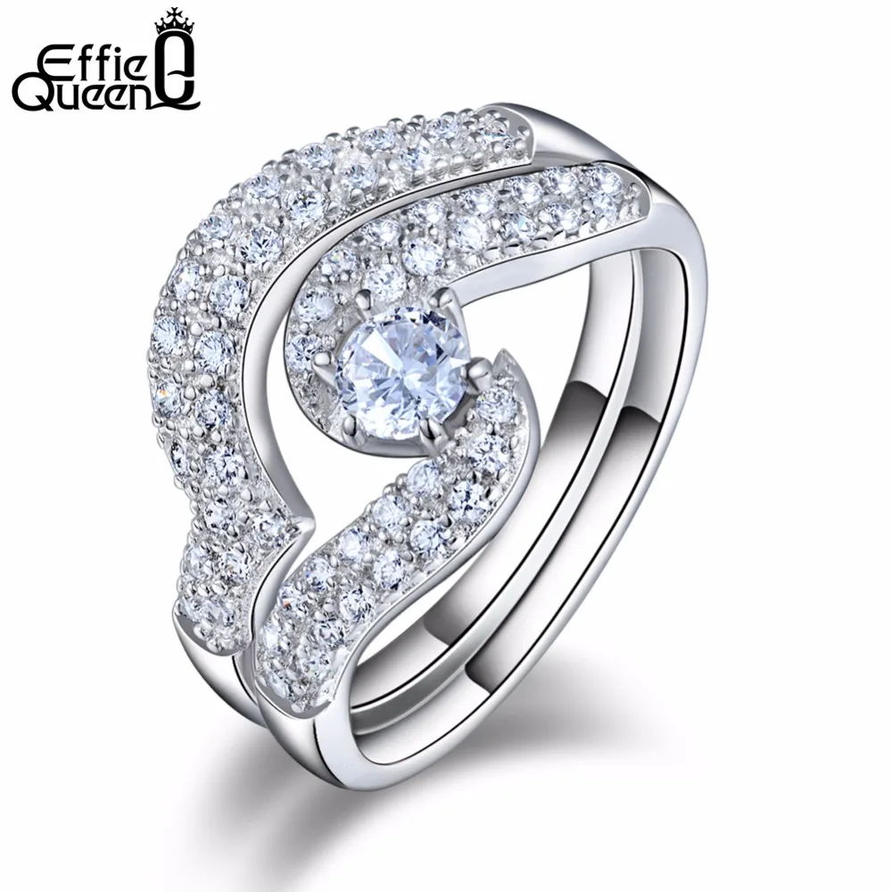 Effie Queen Luxury Double Ring Sets with Pave Cubic Zircon Wedding Engagement Rings for Woman
