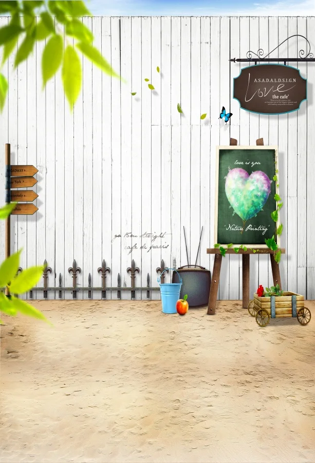 

Laeacco Love Heart Sketchpad Wooden Wall Decoration Photographic Backgrounds Customized Photography Backdrops For Photo Studio